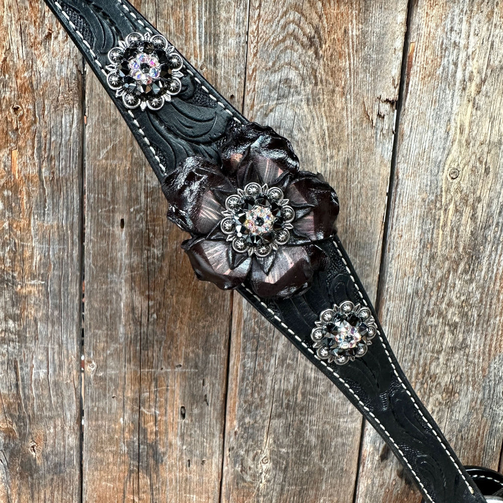 Black Floral Midnight Browband / Breastcollar Tack Set  #BBBC578