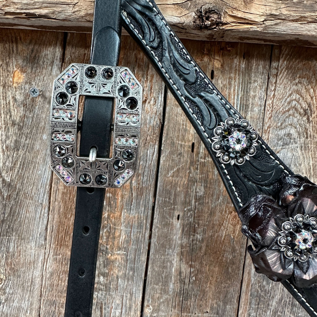 Black Floral Midnight Browband / Breastcollar Tack Set  #BBBC578