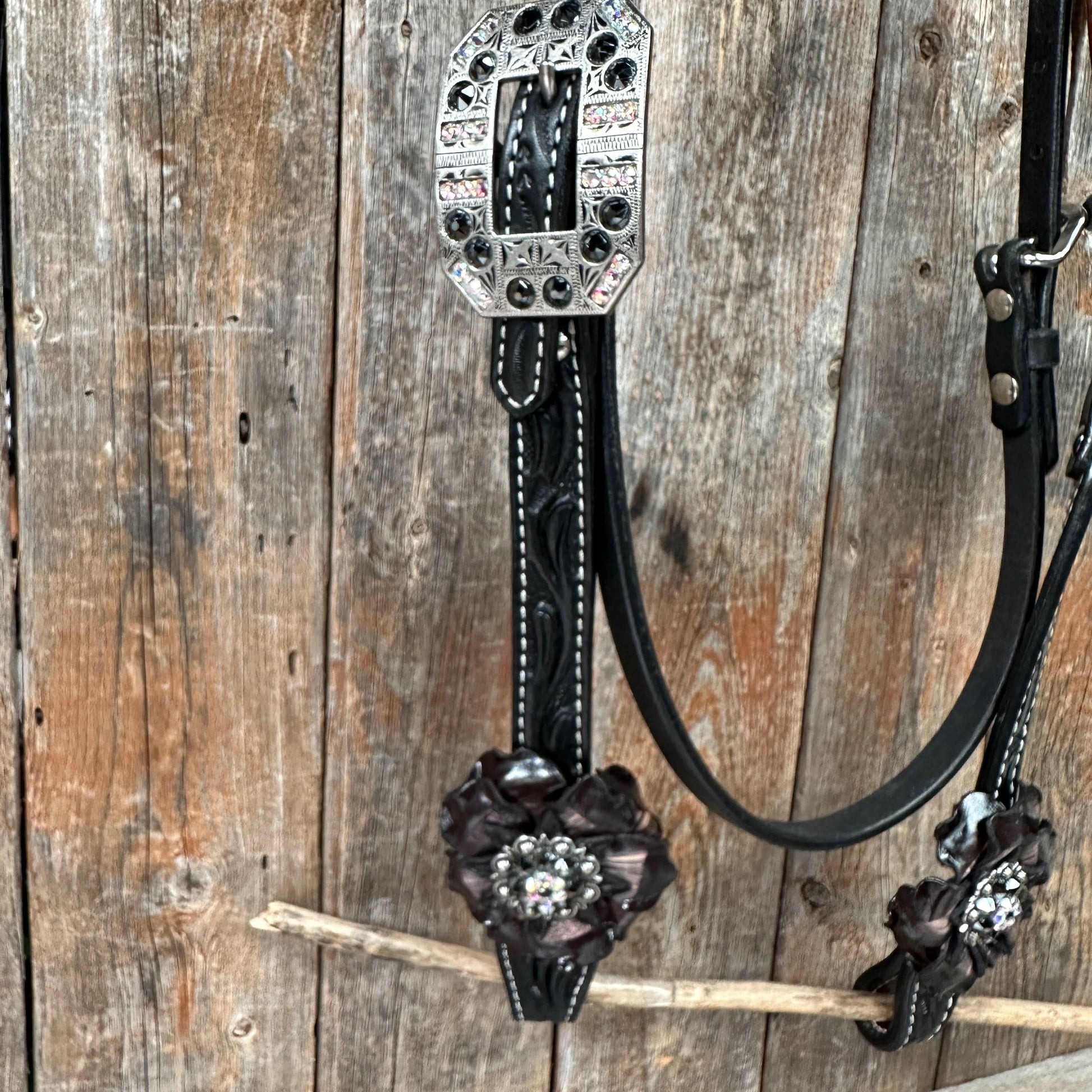 Black Floral Midnight Browband / Breastcollar Tack Set  #BBBC578