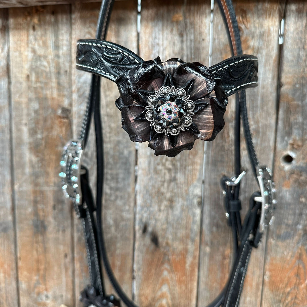 Black Floral Midnight Browband / Breastcollar Tack Set  #BBBC578