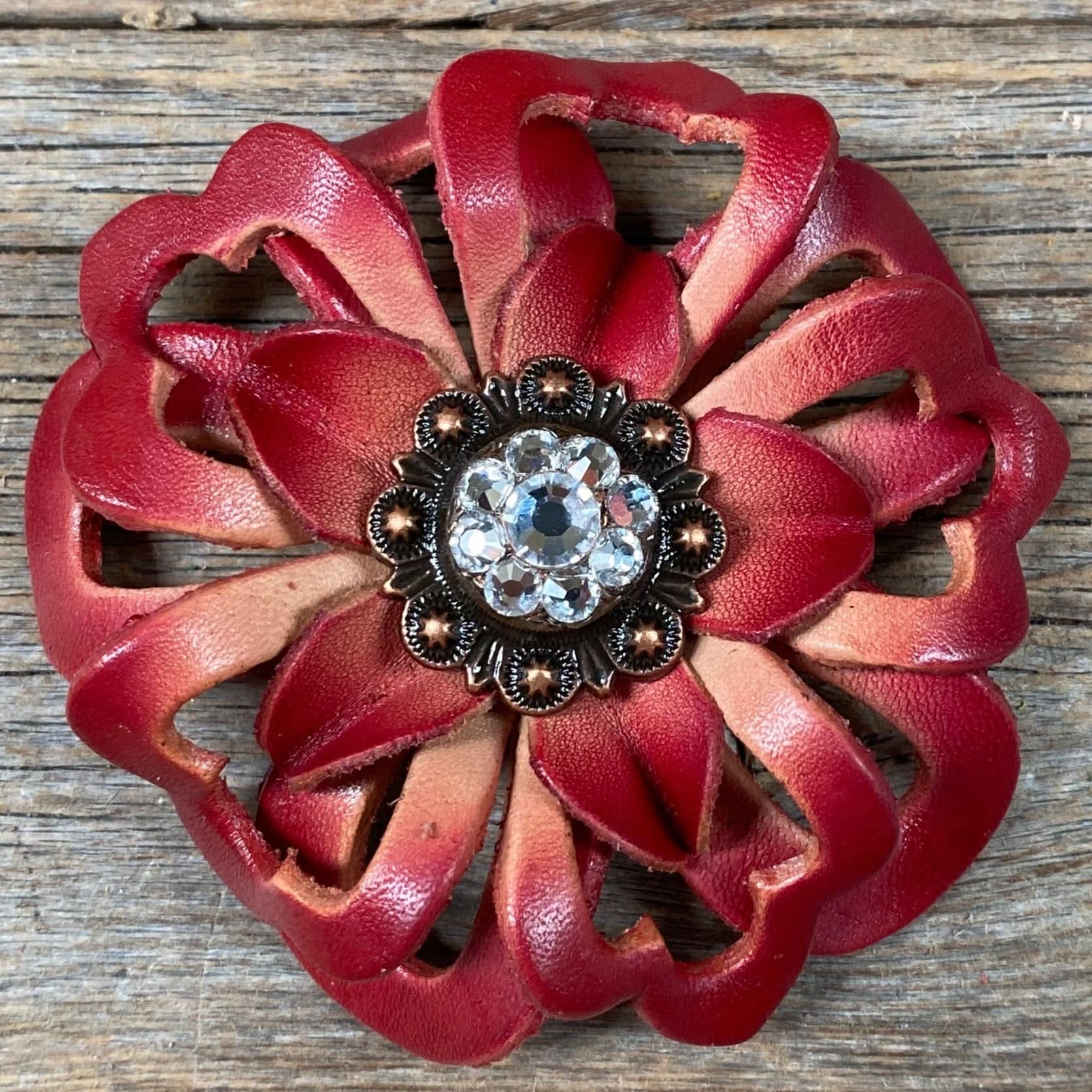 Red Lotus Flower With Copper Clear 1" Concho