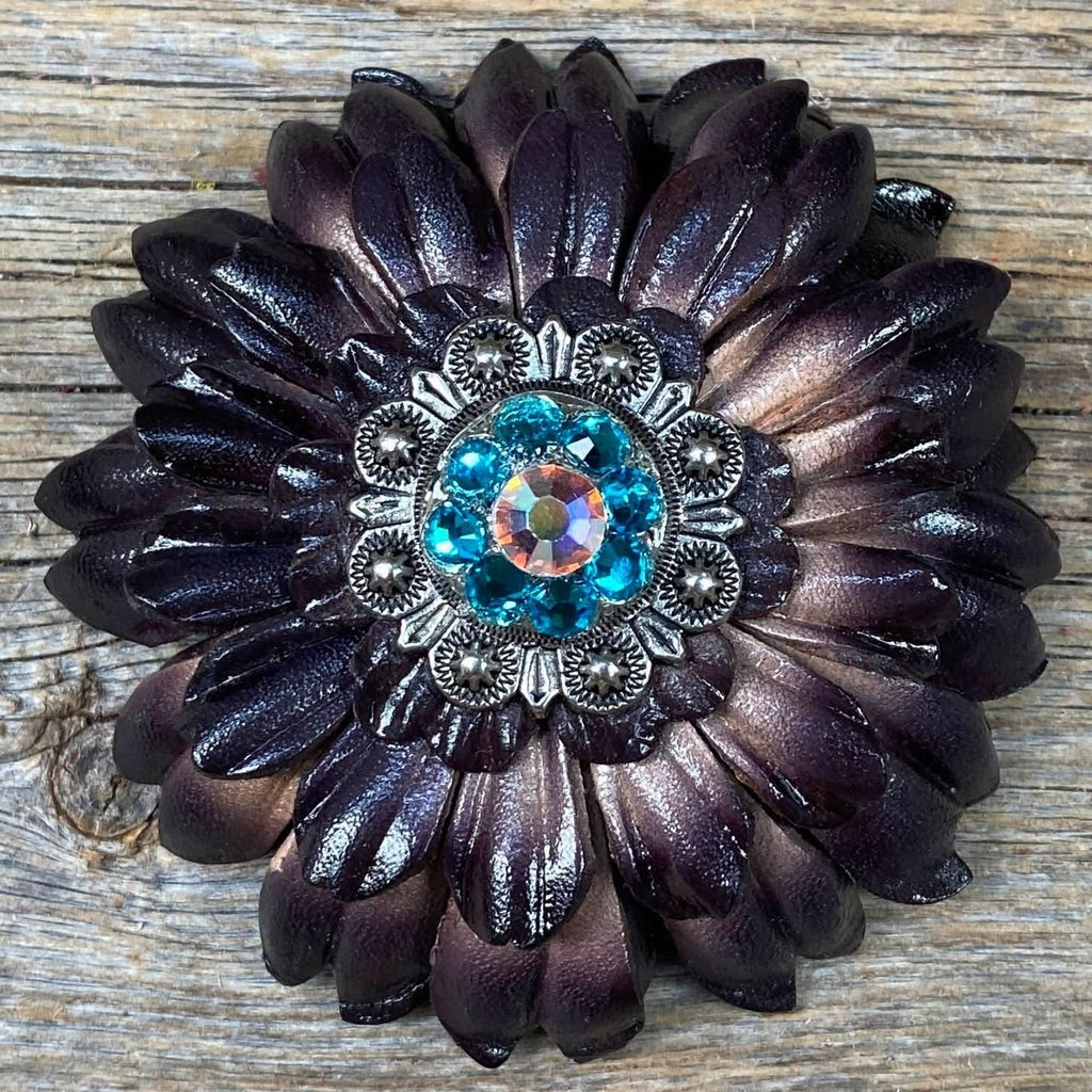 Black Daisy Leather Flowers - 1" Crystal Conchos - Options