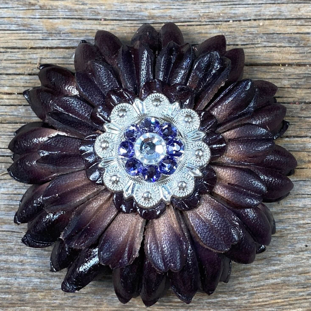 Black Daisy Leather Flowers - 1" Crystal Conchos - Options