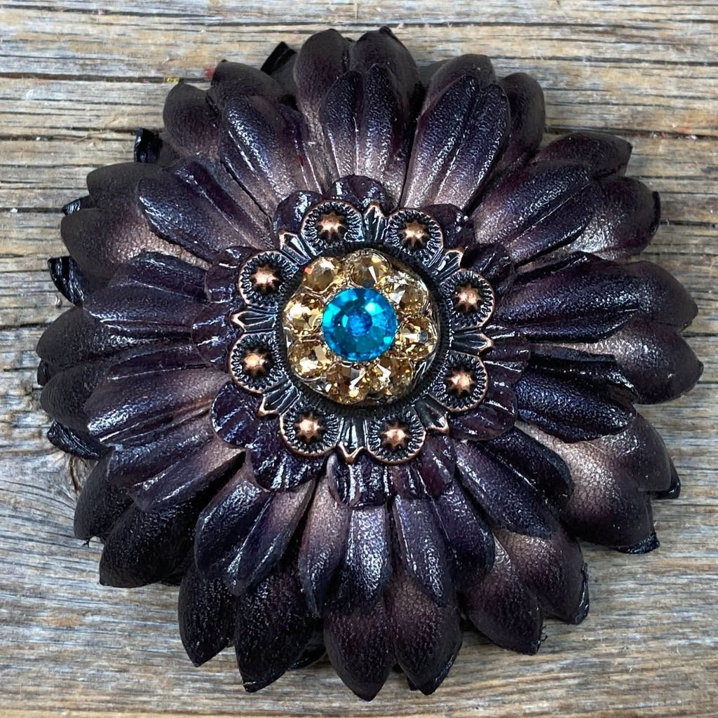 Black Daisy Leather Flowers - 1" Crystal Conchos - Options