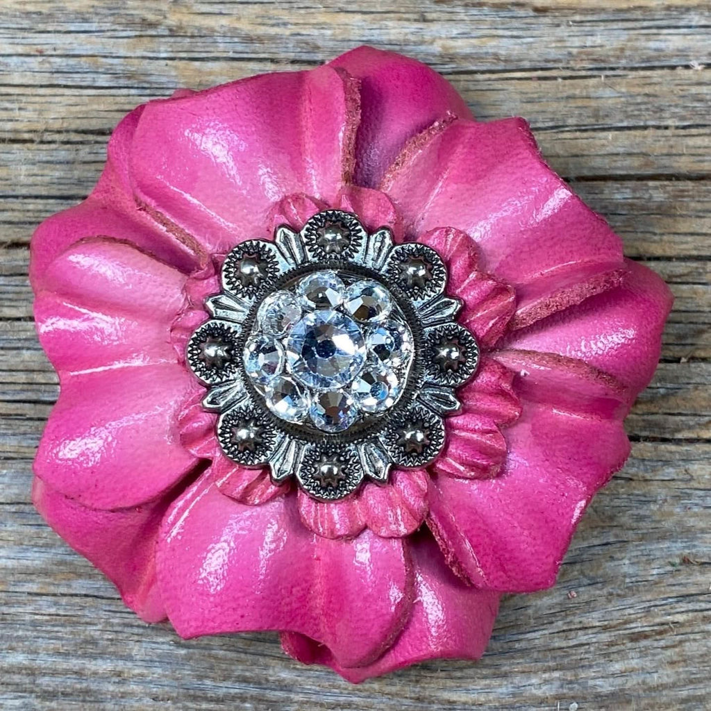 Pink Carnations Leather Flowers - 1" Crystal Conchos - Options