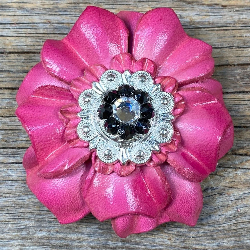 Pink Carnations Leather Flowers - 1" Crystal Conchos - Options