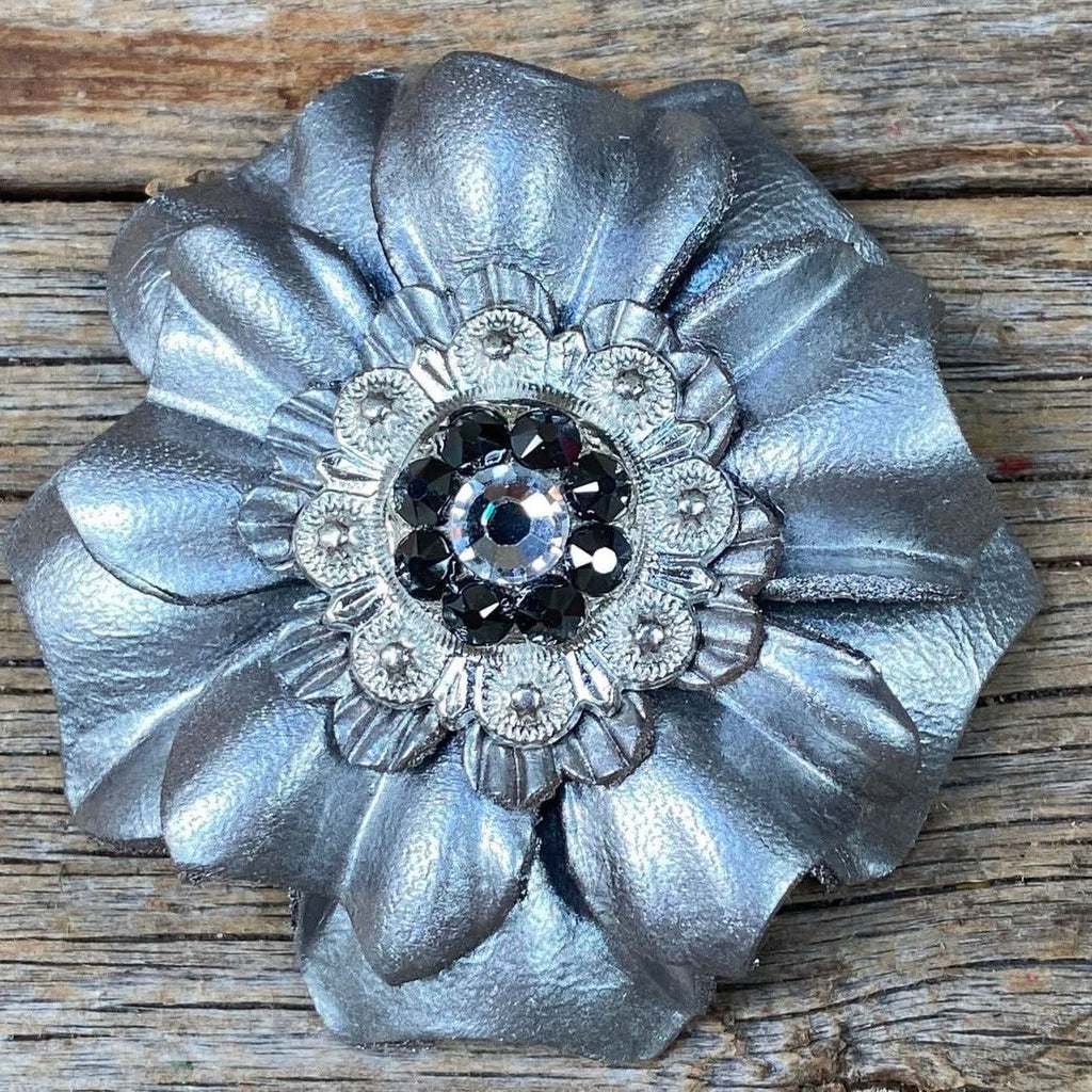 Silver Carnations Leather Flowers - 1" Crystal Conchos - Options