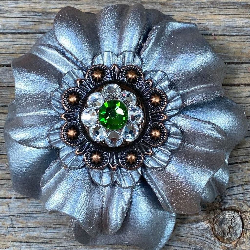 Silver Carnations Leather Flowers - 1" Crystal Conchos - Options