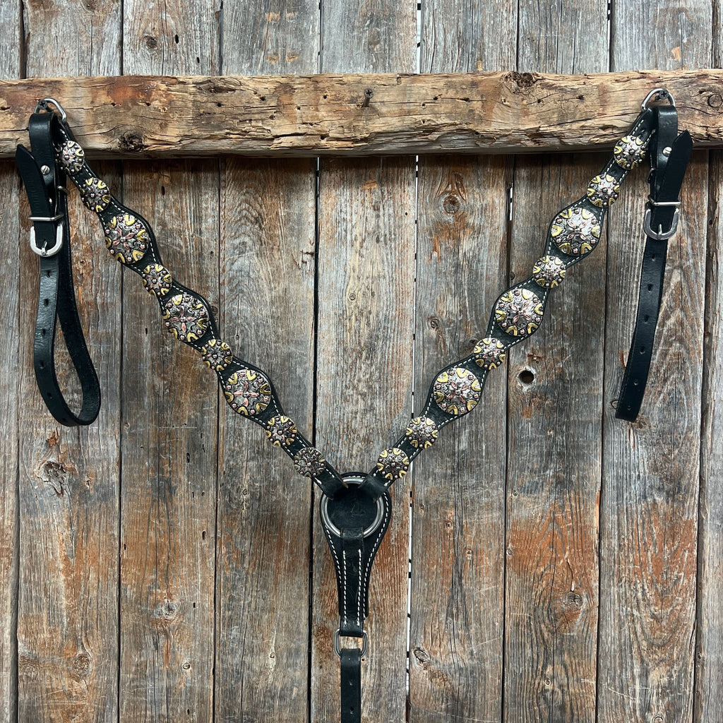 Black Basketweave Copper - Antique Silver Browband Tack Set  #BBBC597