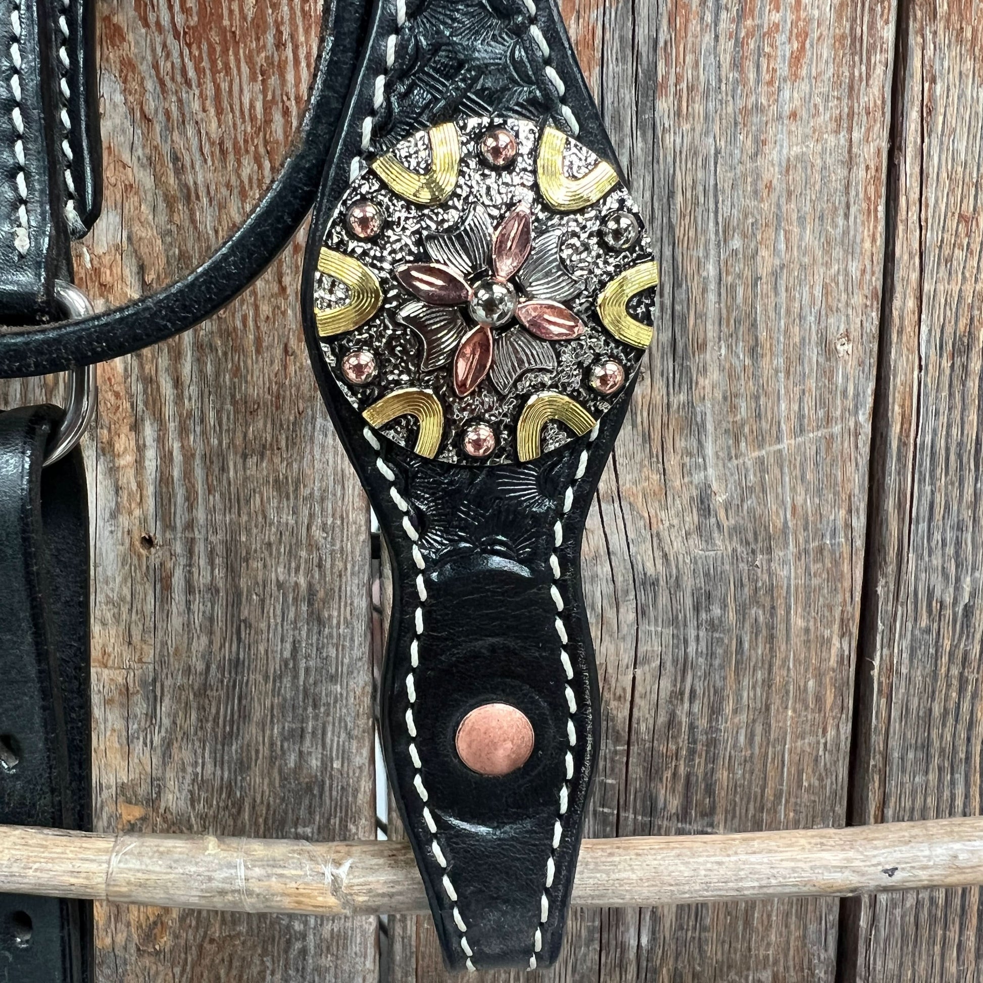 Black Basketweave Copper - Antique Silver Browband Tack Set  #BBBC597