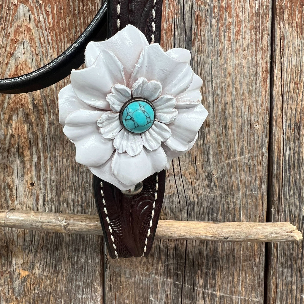 Dark Oil Floral Turquoise Cabochon Browband / Breastcollar Tack Set  #BBBC598