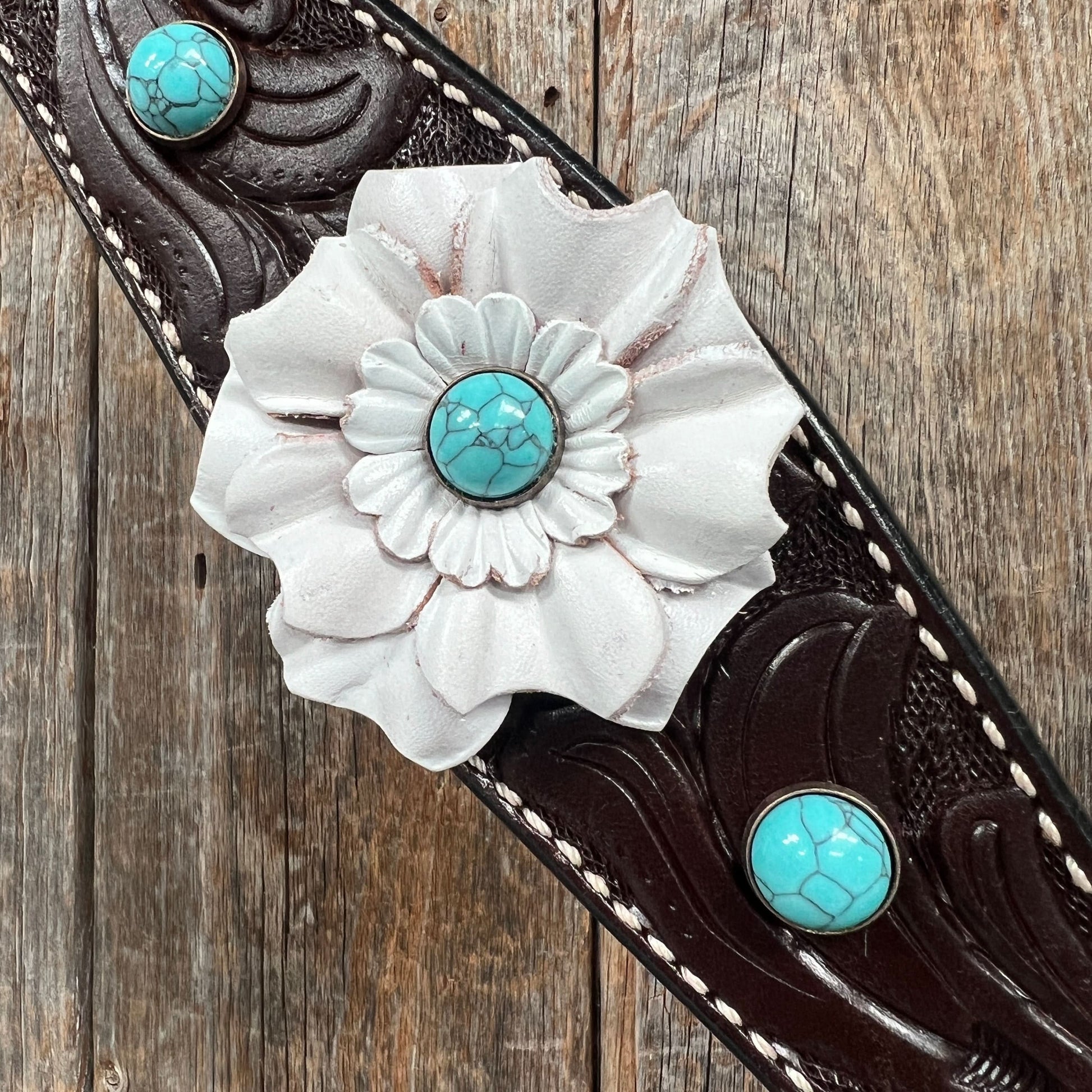 Dark Oil Floral Turquoise Cabochon Browband / Breastcollar Tack Set  #BBBC598