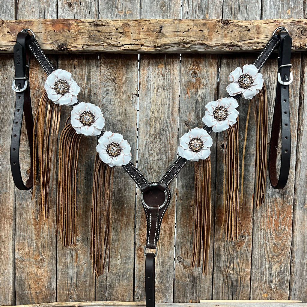 Dark Oil Basketweave Champagne - Clear Browband/One Ear Tack Set  #BBBC604