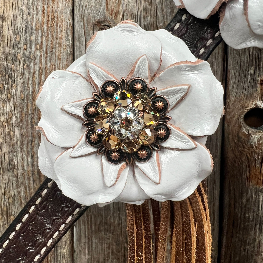 Dark Oil Basketweave Champagne - Clear Browband/One Ear Tack Set  #BBBC604