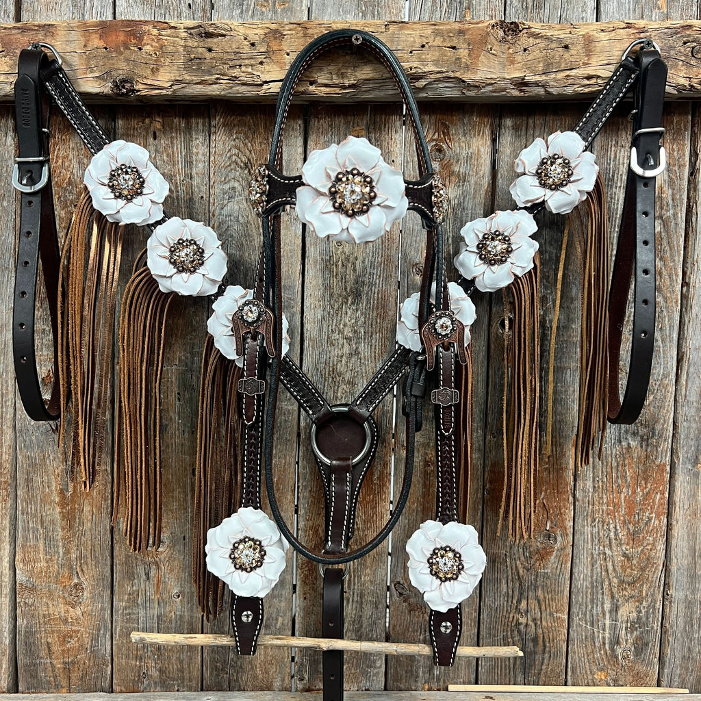 Dark Oil Basketweave Champagne - Clear Browband/One Ear Tack Set  #BBBC604