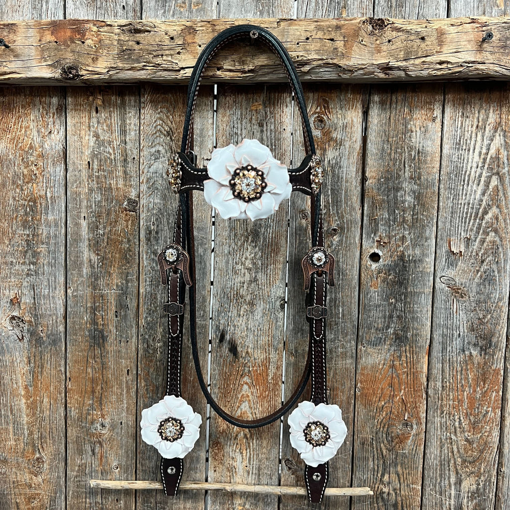 Dark Oil Basketweave Champagne - Clear Browband/One Ear Tack Set  #BBBC604