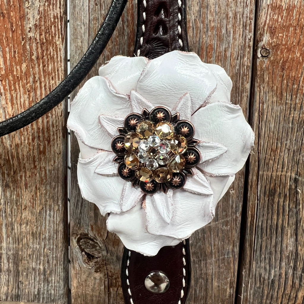 Dark Oil Basketweave Champagne - Clear Browband/One Ear Tack Set  #BBBC604