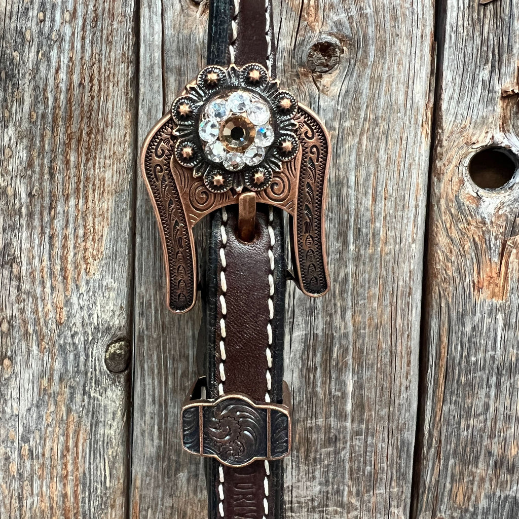 Dark Oil Basketweave Champagne - Clear Browband/One Ear Tack Set  #BBBC604