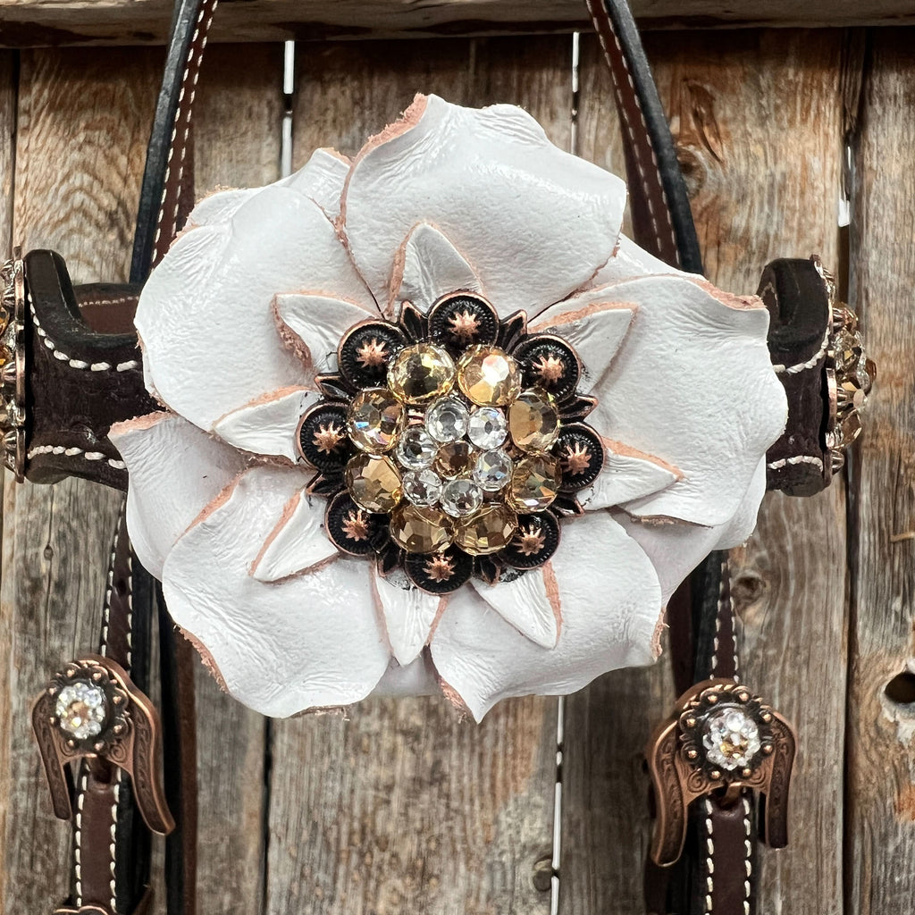 Dark Oil Basketweave Champagne - Clear Browband/One Ear Tack Set  #BBBC604