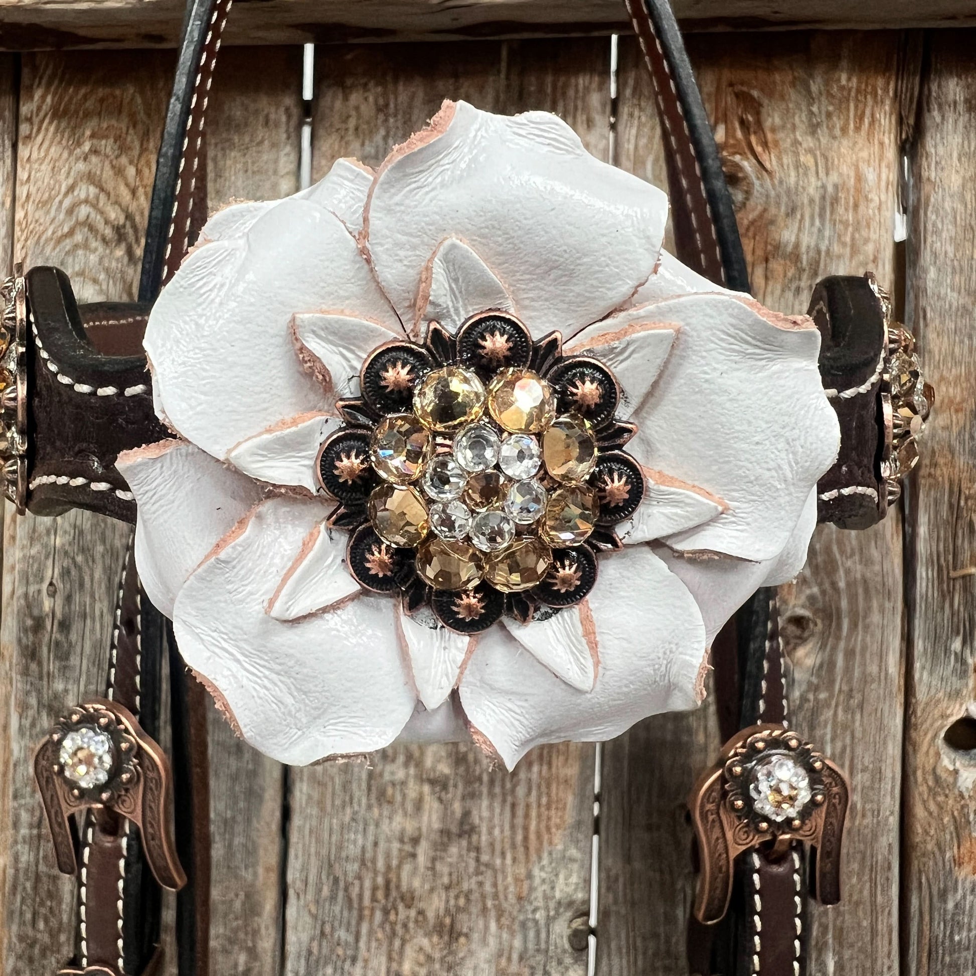 Dark Oil Basketweave Champagne - Clear Browband/One Ear Tack Set  #BBBC604