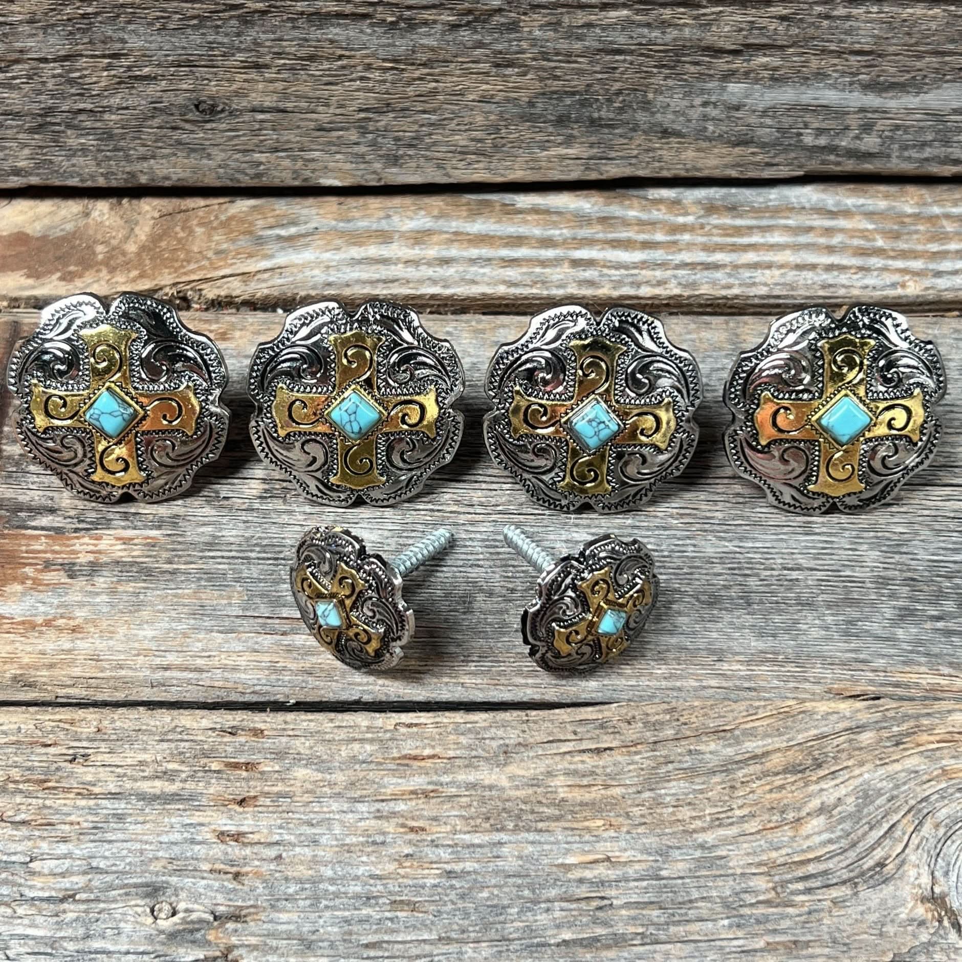 Antique Silver & Gold Concho Saddle Set SSW189