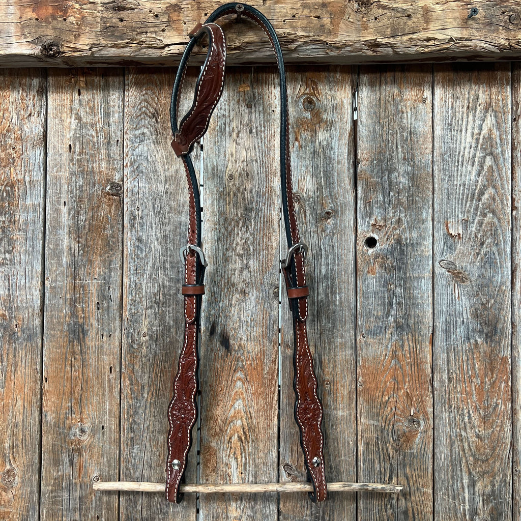Floral Scalloped Medium Oil One Ear Headstall / Bridle