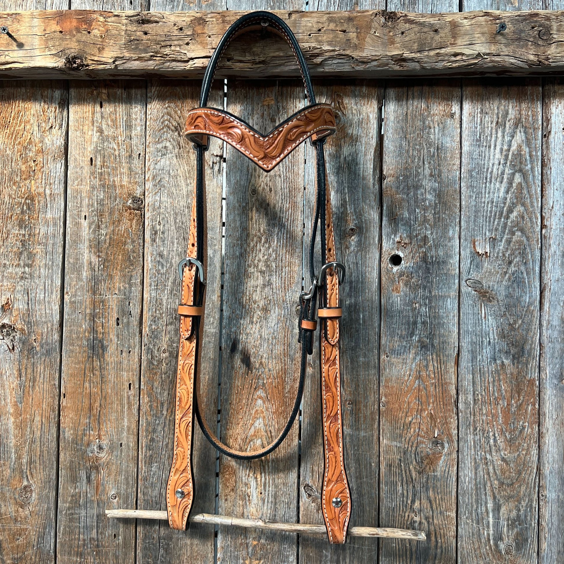 Floral V Browband Light Oil Headstall / Bridle