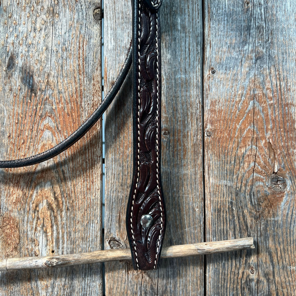Floral V Browband Dark Oil Headstall / Bridle