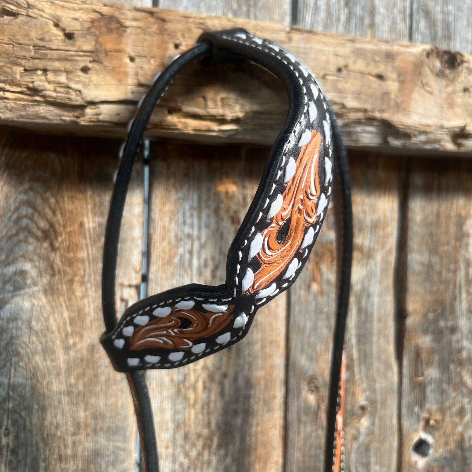 Floral Tooled Buckstitch One Ear Headstall / Bridle
