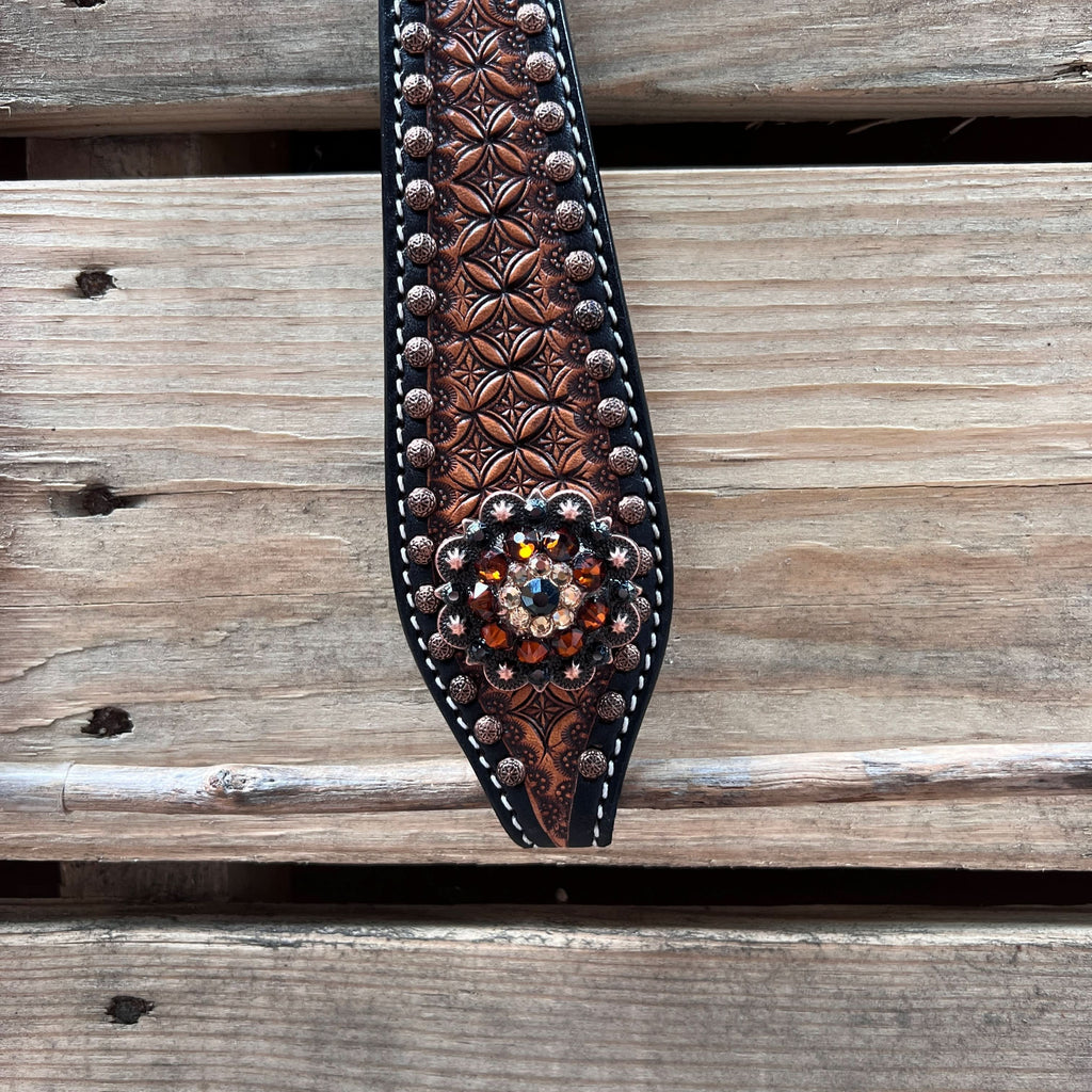 Two Tone Honeycomb Copper Dot Jet, Champagne and Topaz Browband / Breastcollar Tack Set #BBBC621