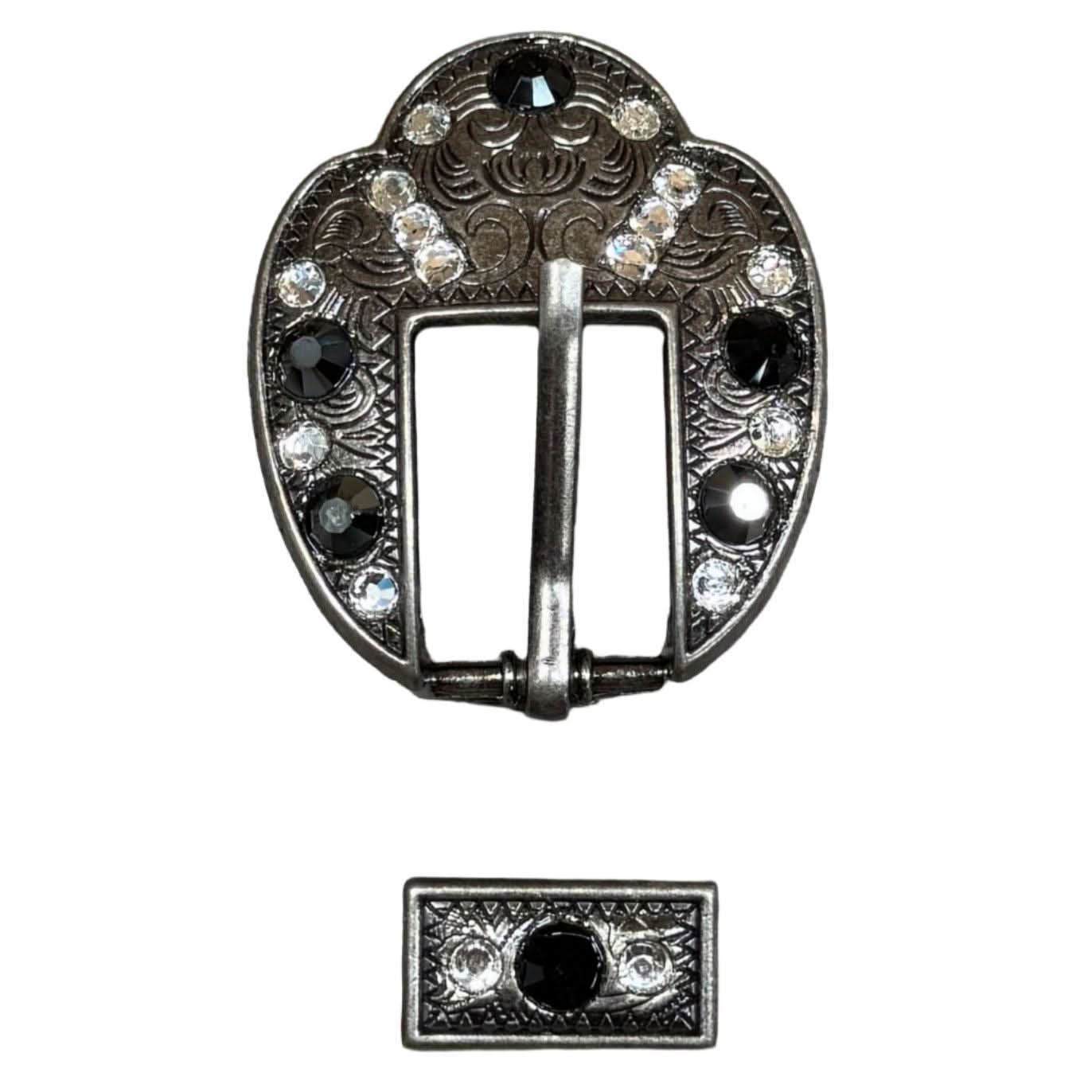 Antique Silver Jet, Clear Crystal Conchos - Sizes from 1"- 3" and Buckles