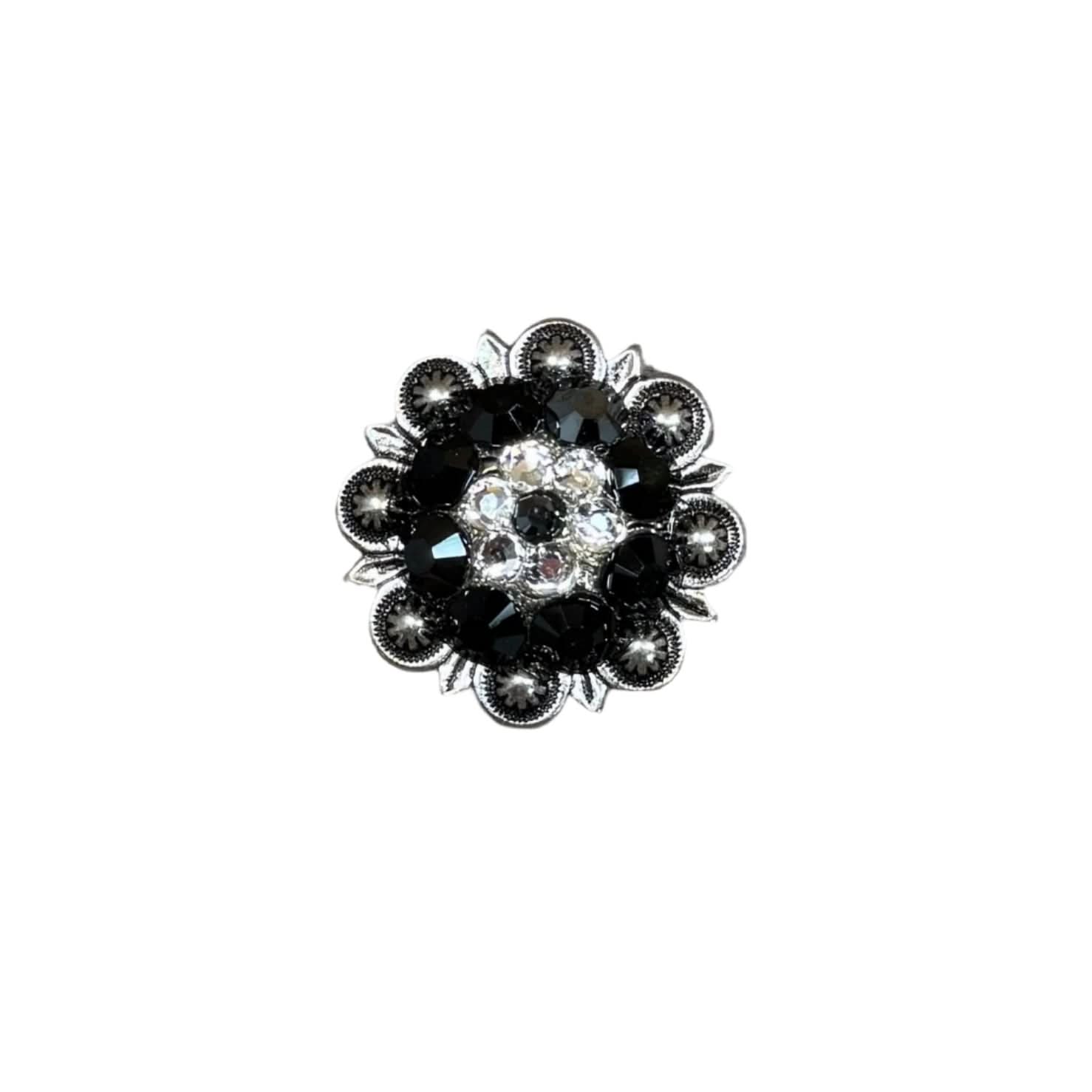 Antique Silver Jet, Clear Crystal Conchos - Sizes from 1"- 3" and Buckles