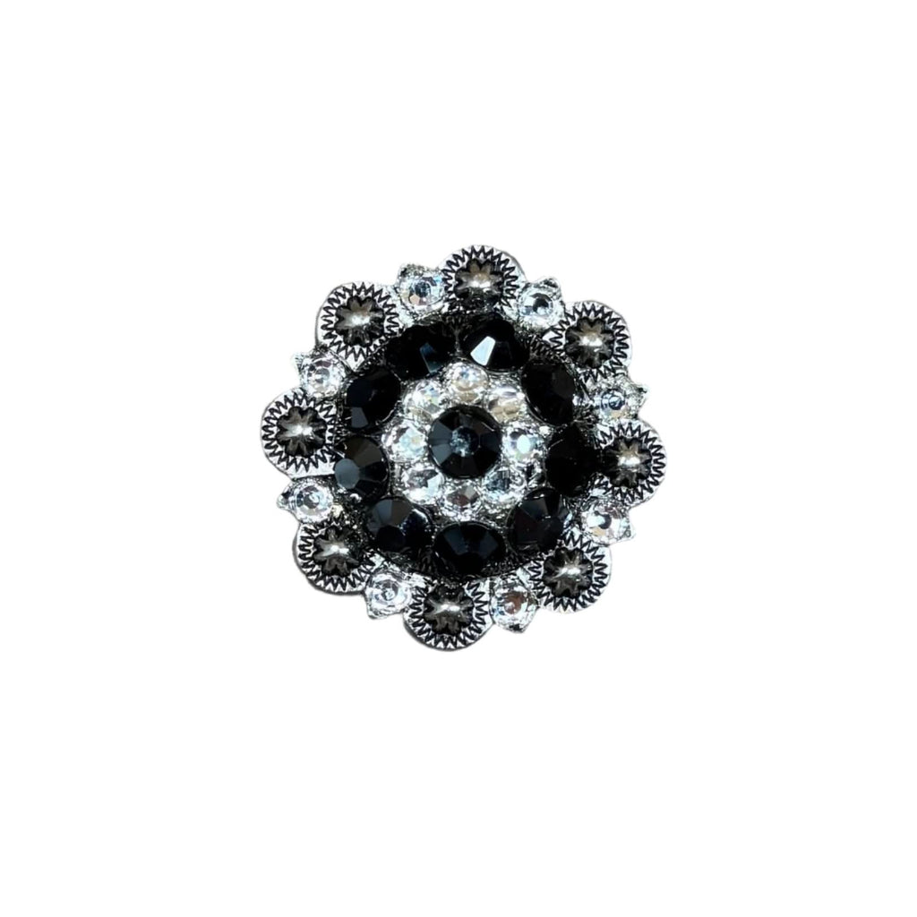 Antique Silver Jet, Clear Crystal Conchos - Sizes from 1"- 3" and Buckles