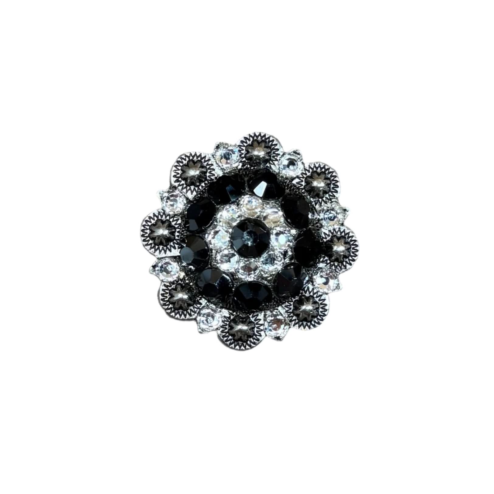 Antique Silver Jet, Clear Crystal Conchos - Sizes from 1"- 3" and Buckles