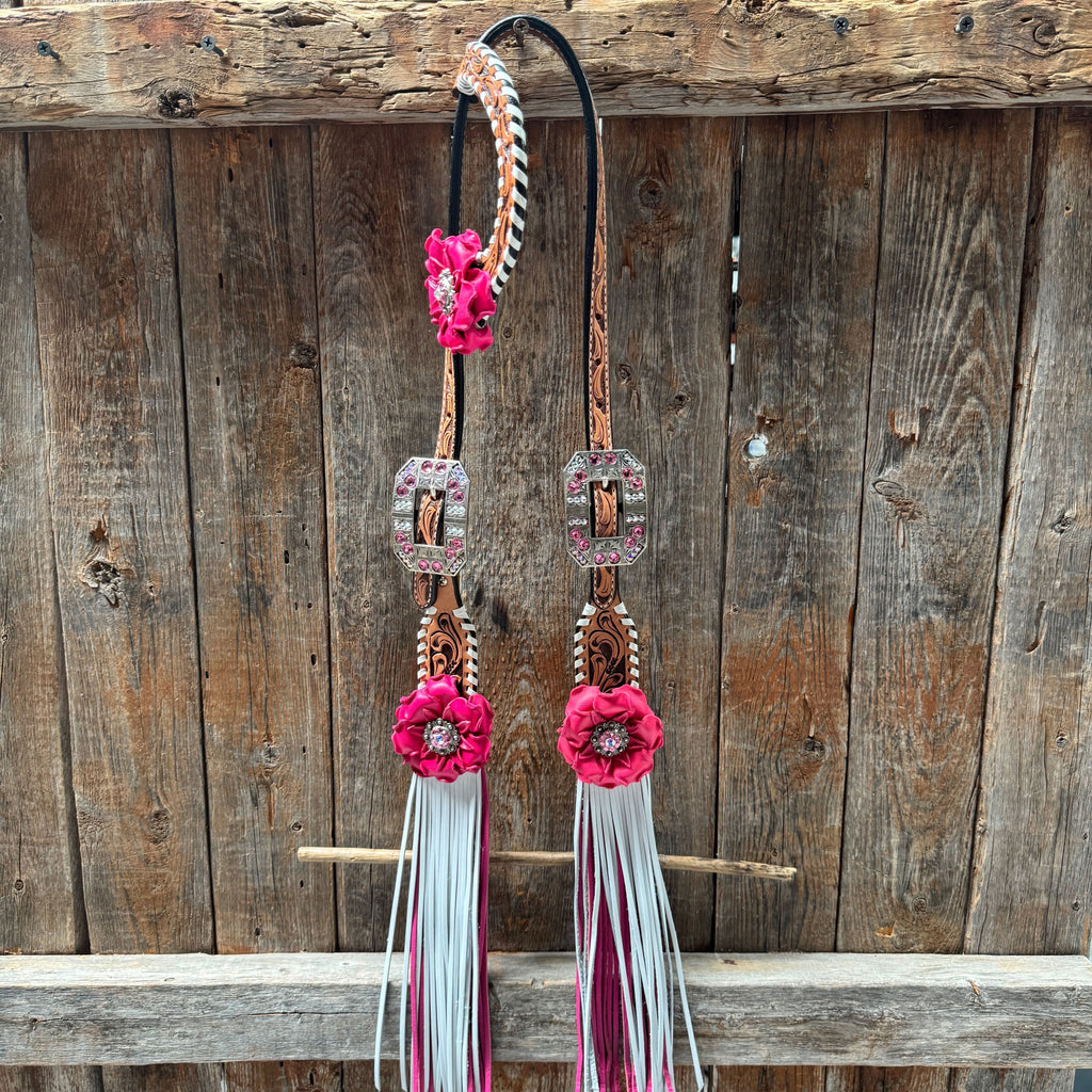 Light Oil Whipstitch Pink and White One Ear & Breastcollar Tack Set #OEBC437