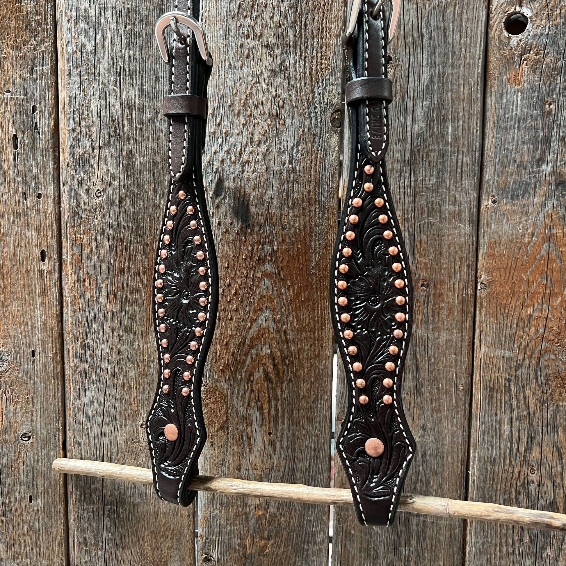 Dark Oil Floral Tooled with Copper Dots One Ear Headstall / Bridle