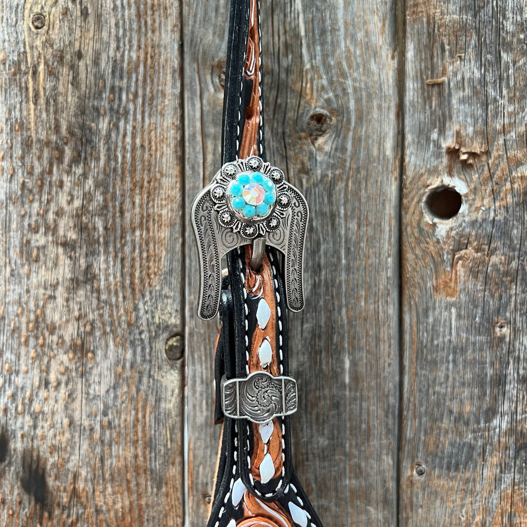 Classic Red and Turquoise Browband / One Ear Tack Set #BBBC436