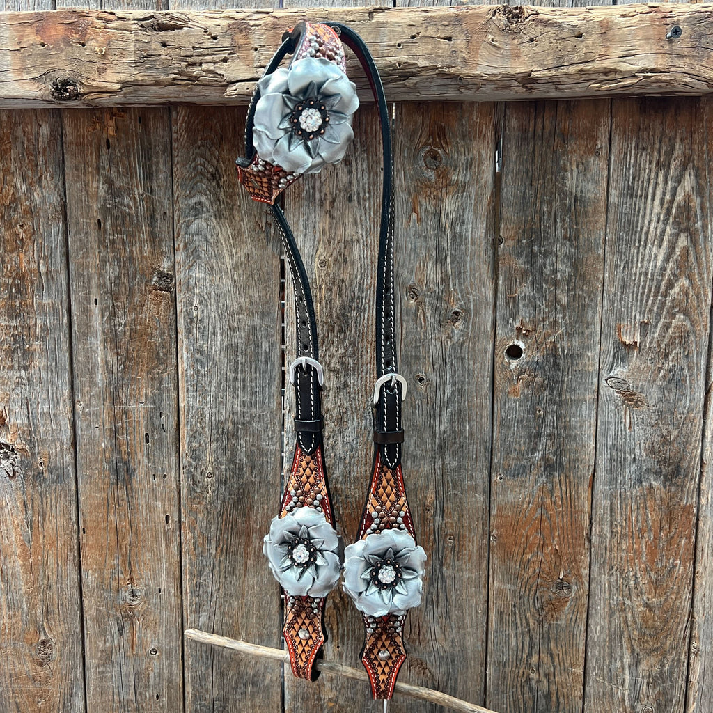 Rose Silver and Clear One Ear/ Breastcollar Tack Set #OEBC616