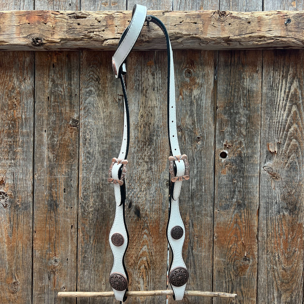 White Leather Copper Floral  Browband/One Ear Tack Set #OEBC629