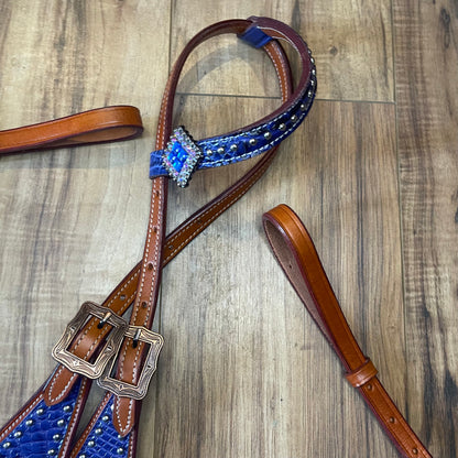 Navy blue on brown western tack set