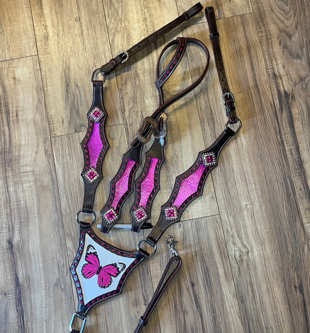 Pre Order Pink butterfly Western tack set