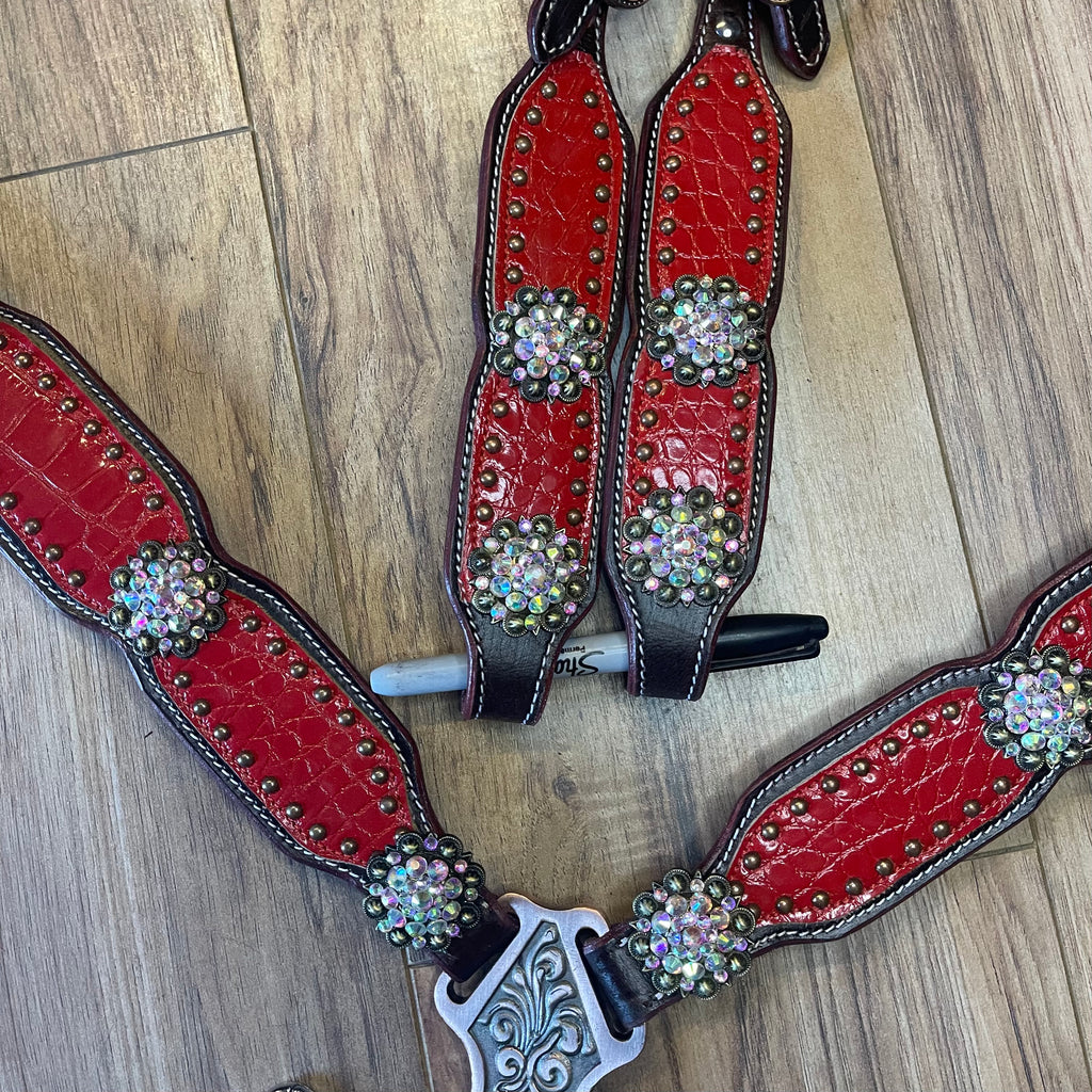 Pre Order Red Aligator texture Western tack set