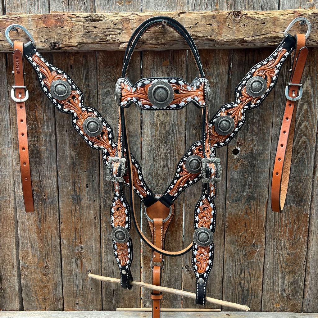 Classic Antique Silver Browband/One Ear Tack Set  #BBBC636