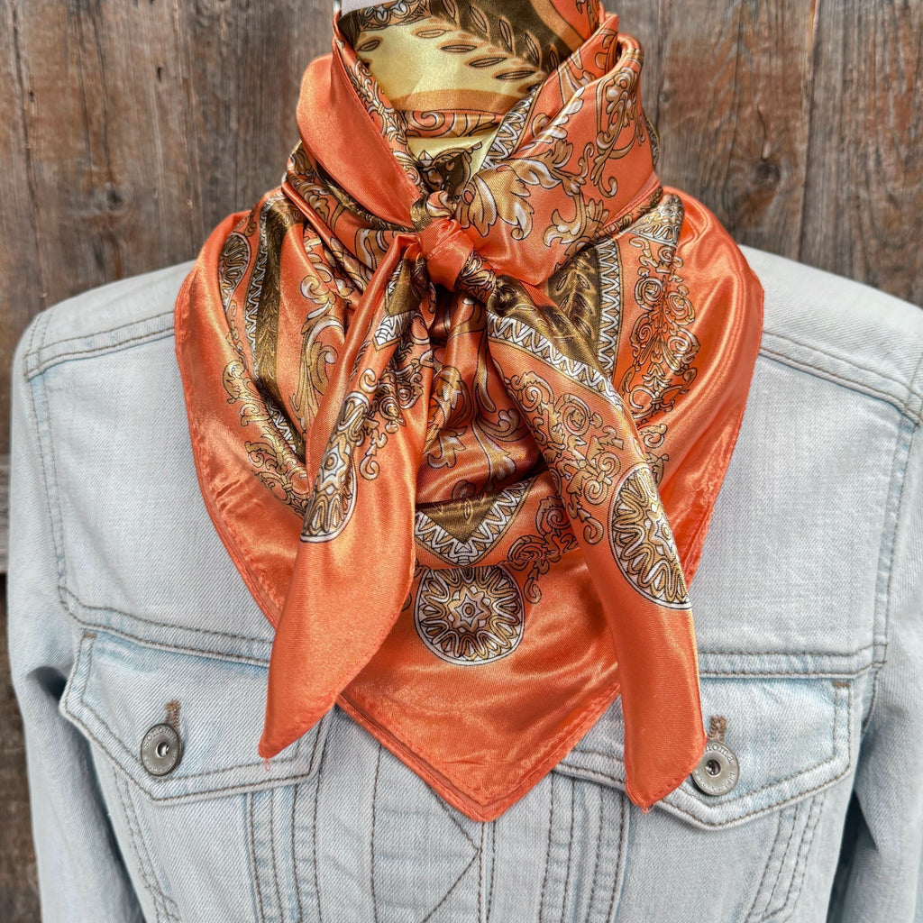 35X35" Orange and Gold Floral Wild Rag / Scarf WR3393