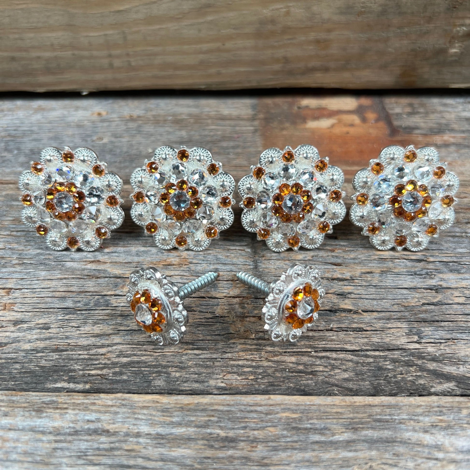 Bright Silver Golden & Clear Saddle Conchos