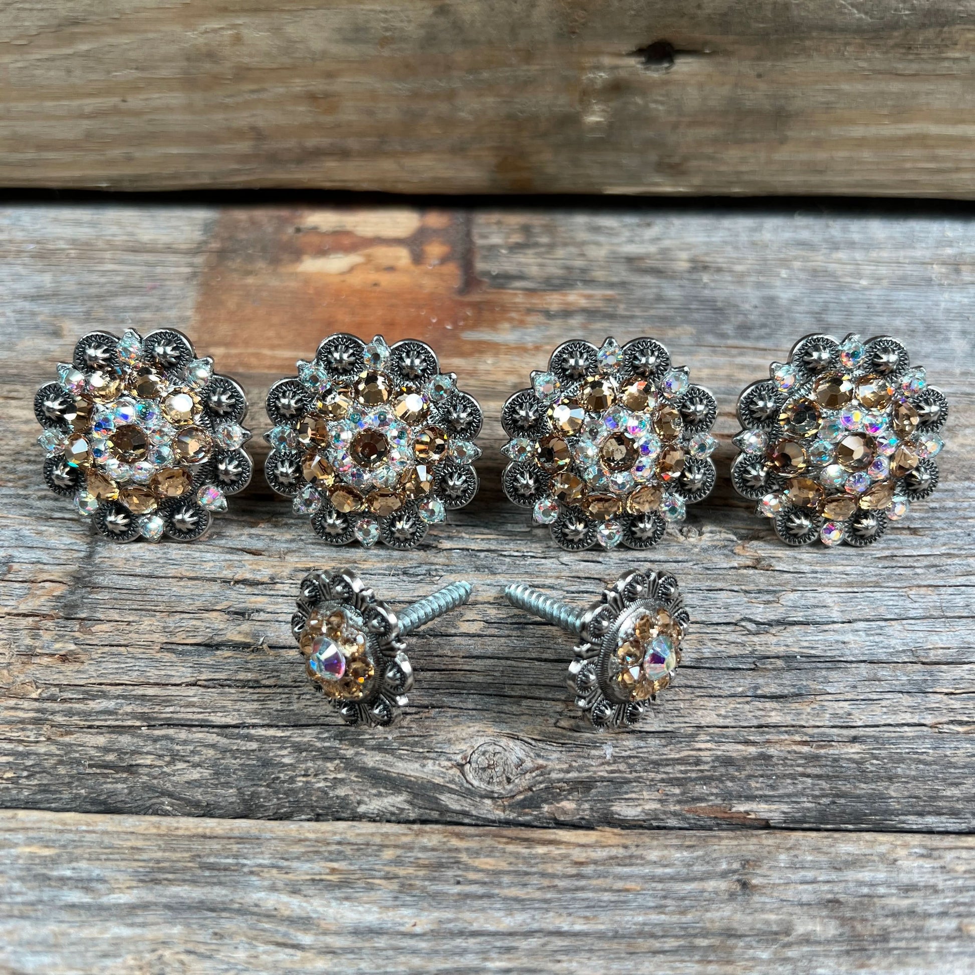 Antique Silver Champagne & AB Saddle Conchos
