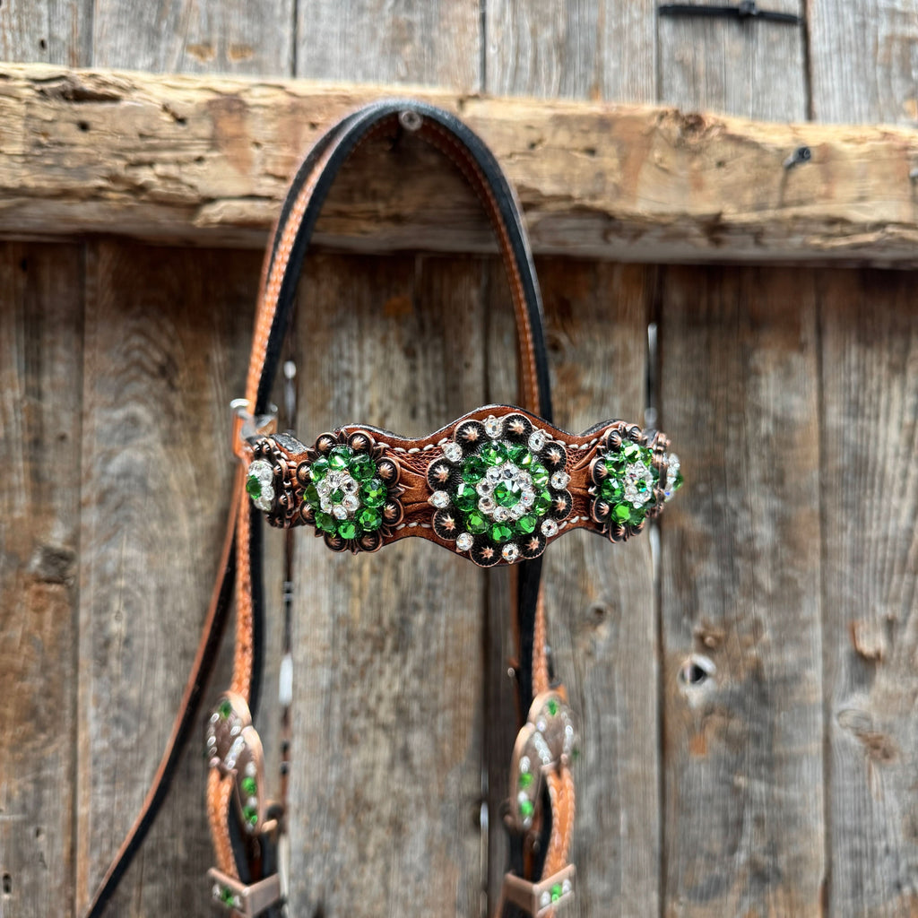 Light Oil Floral Fern, Clear Browband/One Ear Breastcollar Tack Set #BBBC677