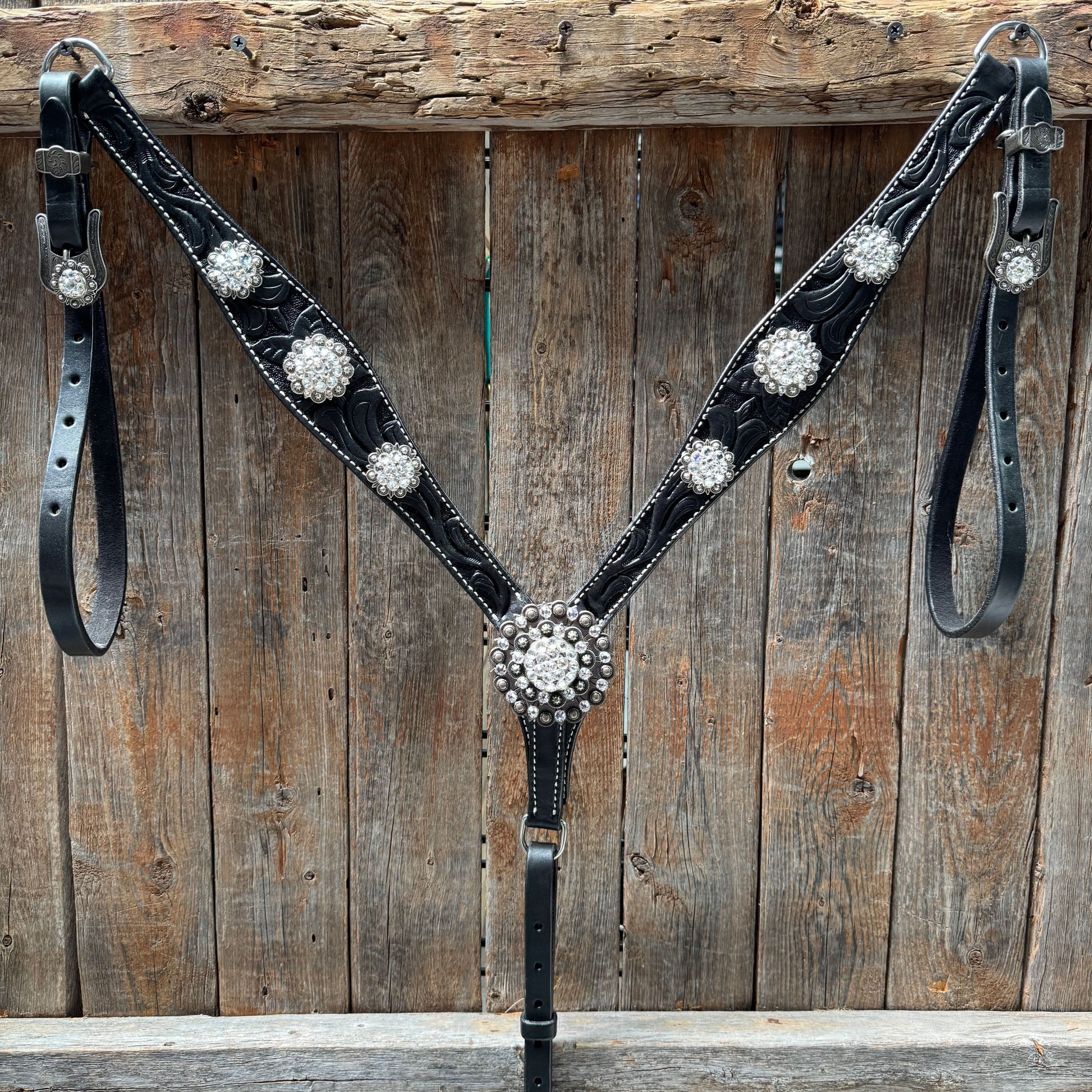 Black Oil V Brow Clear Browband & Breastcollar Tack Set #BBBC683