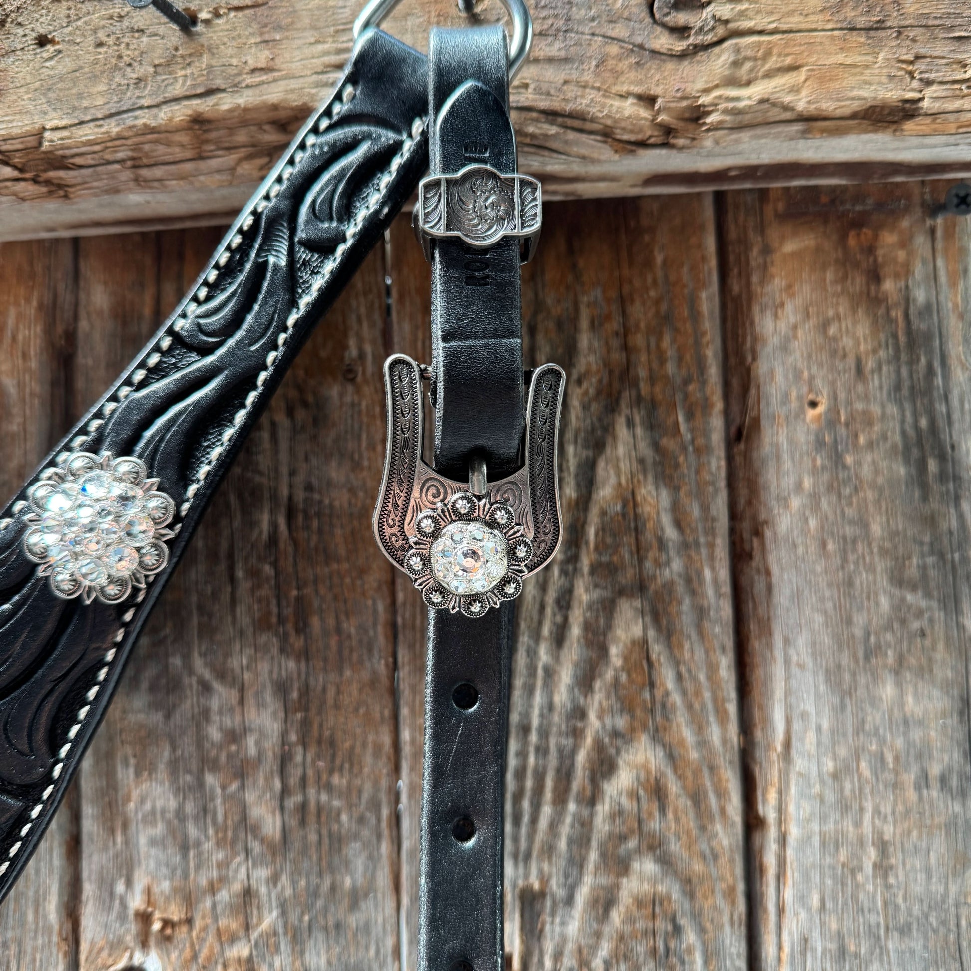 Black Oil V Brow Clear Browband & Breastcollar Tack Set #BBBC683