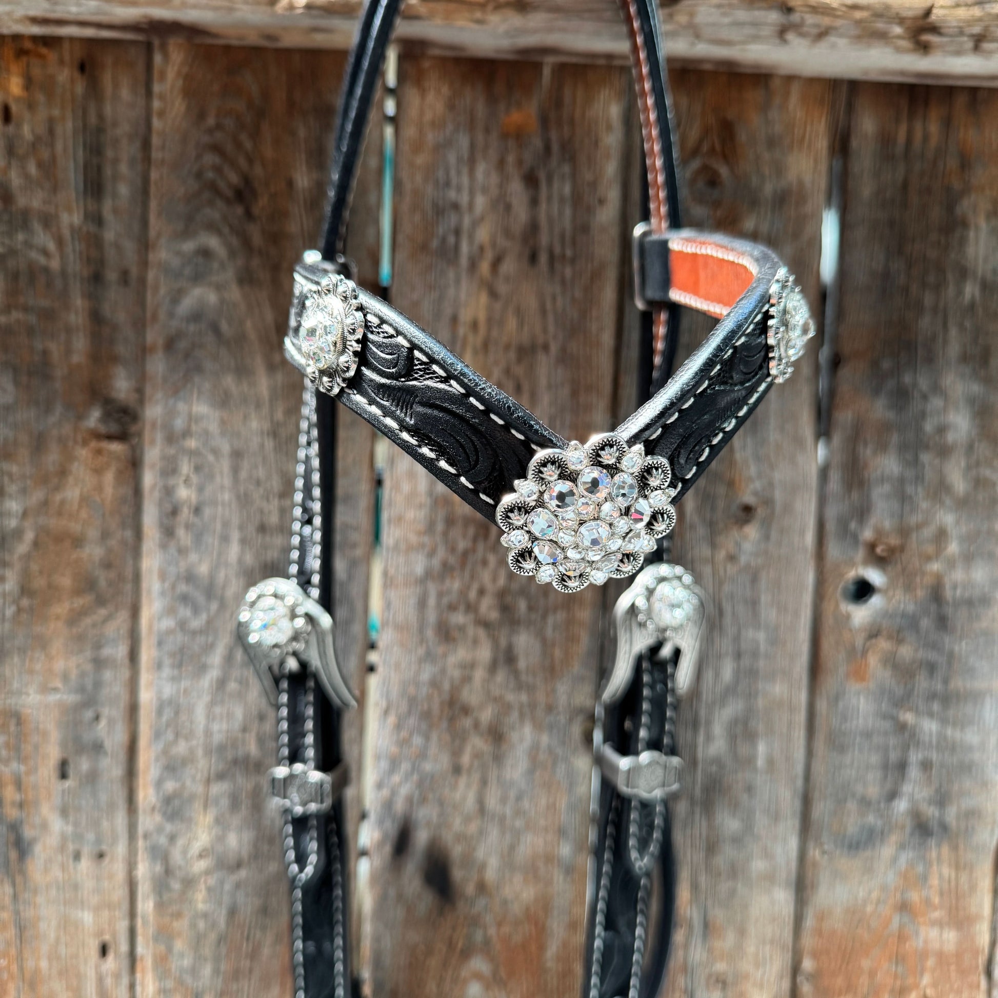 Black Oil V Brow Clear Browband & Breastcollar Tack Set #BBBC683